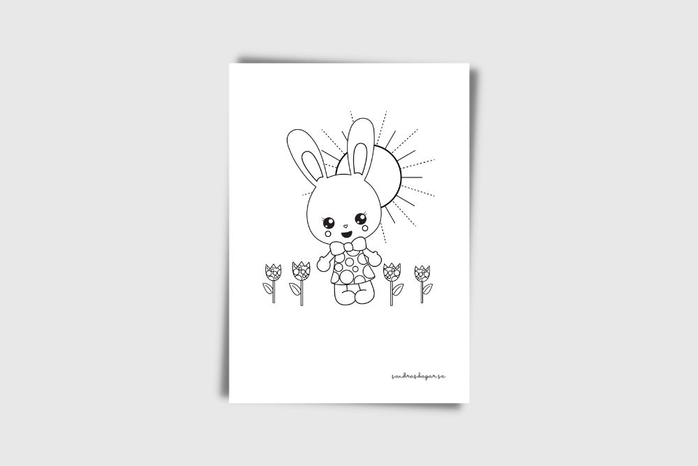 gratis målarbild med söt kanin i prickig klänning