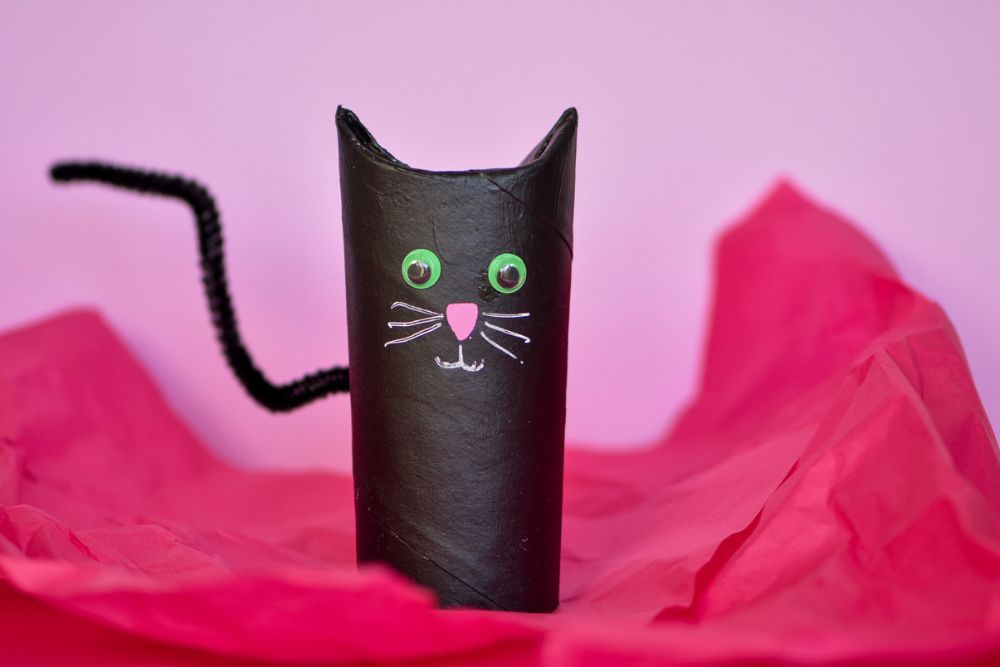 svart katt av toarulle