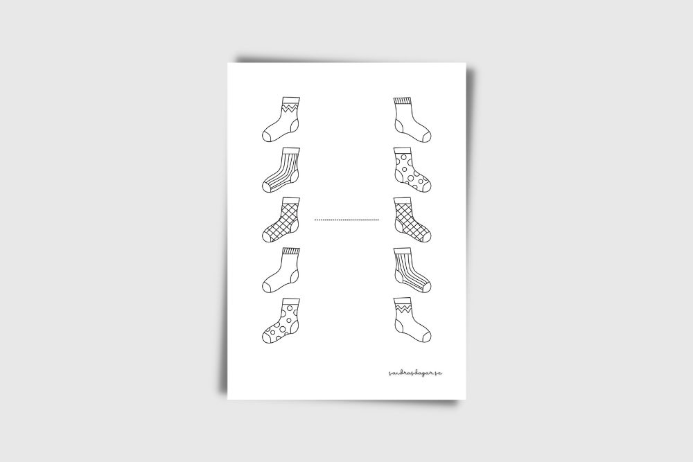 enkel pysselbild för att matcha rätt mönster på sockor
