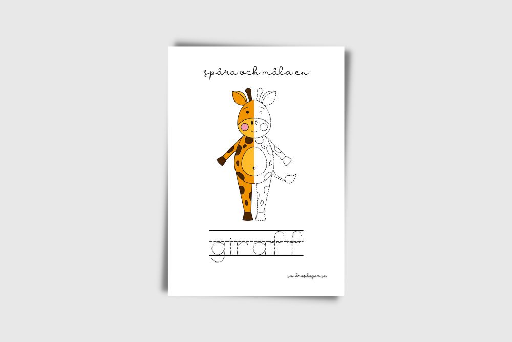 pysselbild för att spåra och måla en giraff