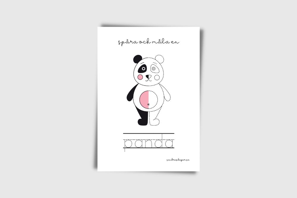 pysselbild för att spåra och måla en panda