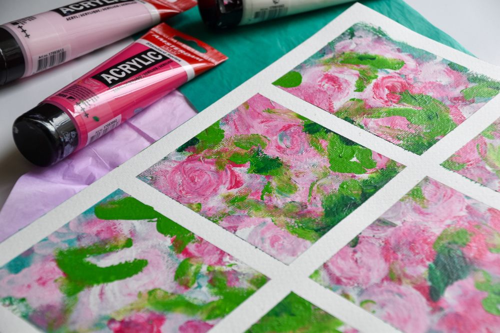 fingermålning med akrylfärger rosor