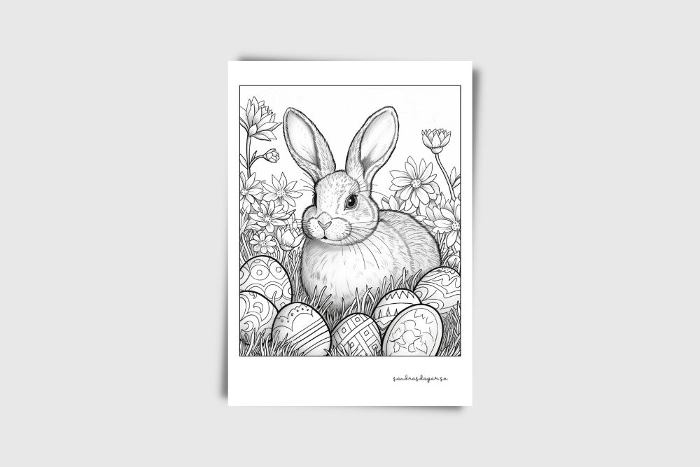 påskmålarbild med kanin påskägg och vårblommor